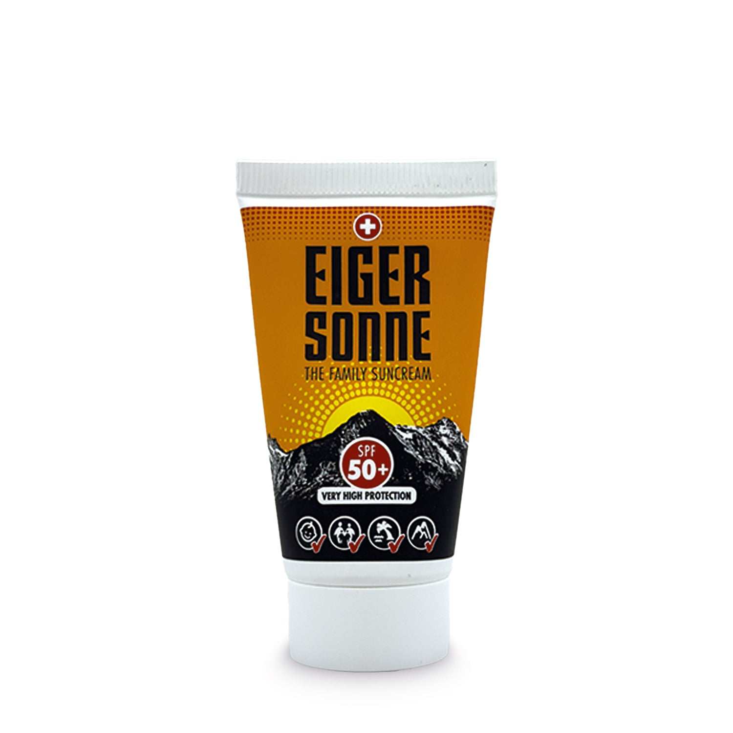 Eiger Sonne Sonnencreme SPF 50+ für hohen UV-Schutz bei Berg- und Wassersport, schnell einziehend, pflegend mit Traubenkernextrakt.