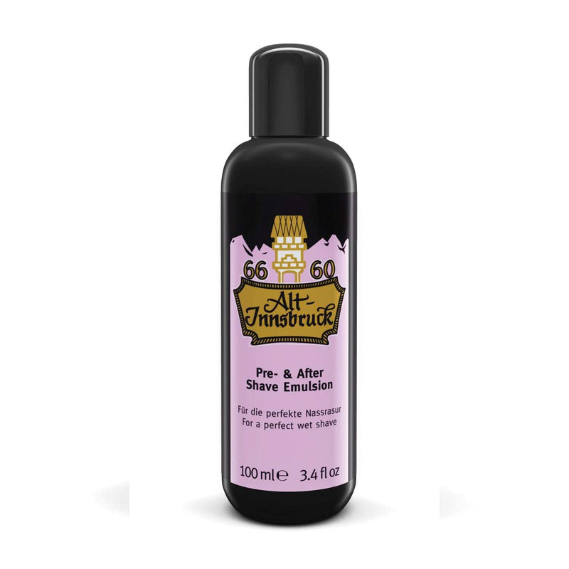 Pre- & Aftershave Emulsion Alt-Innsbruck für sanfte Nassrasur mit Weizenkeimöl, Lanolin und ätherischen Ölen, 100 ml Flasche