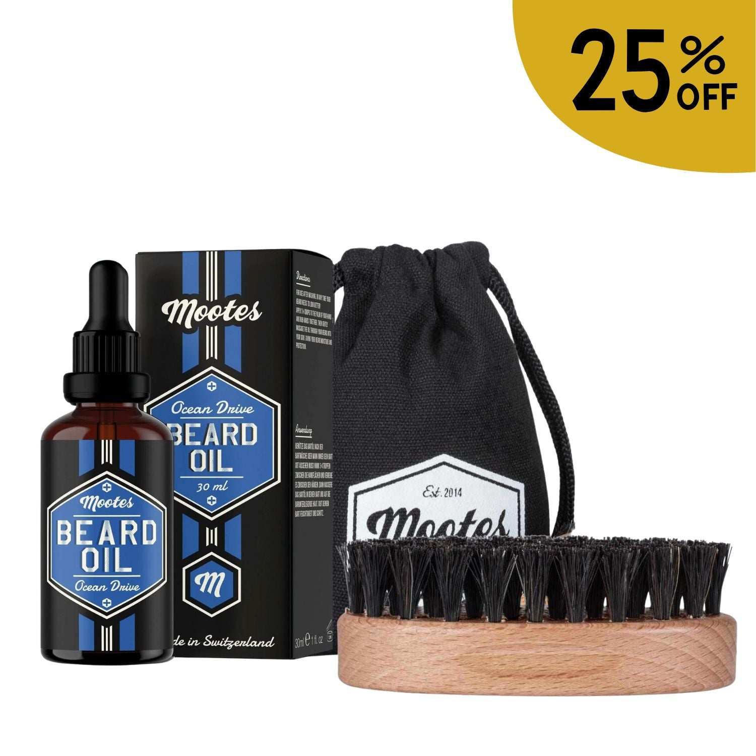 Bartöl Ocean Drive 30 ml mit Bartbürste und Baumwollbeutel für geschmeidige Bartpflege