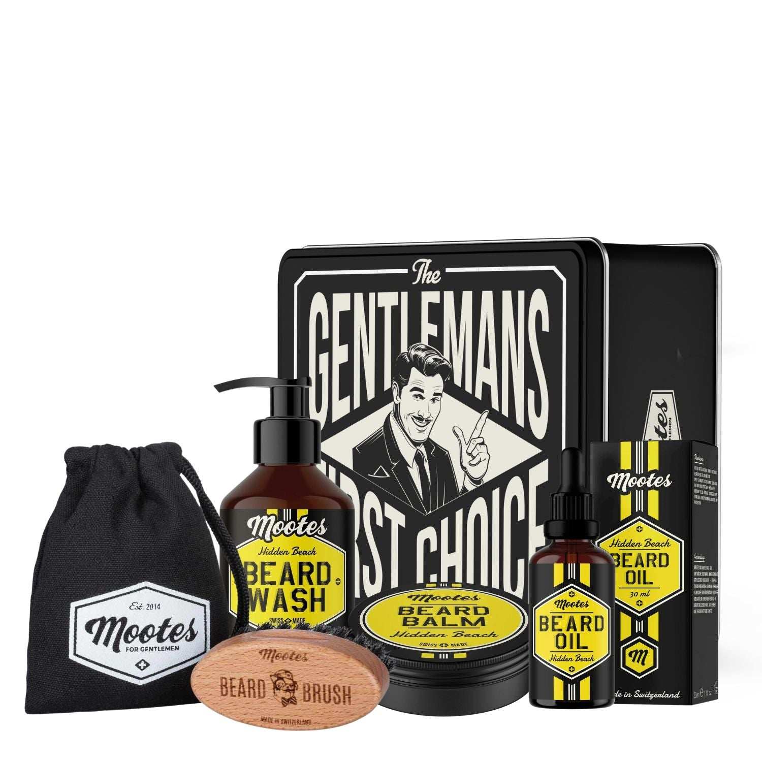 Mootes Bartpflege-Set Hidden Beach mit Bartöl, Bartbalsam, Bartshampoo und Bartbürste in Geschenkbox für weichen, gepflegten Bart mit frischem Duft