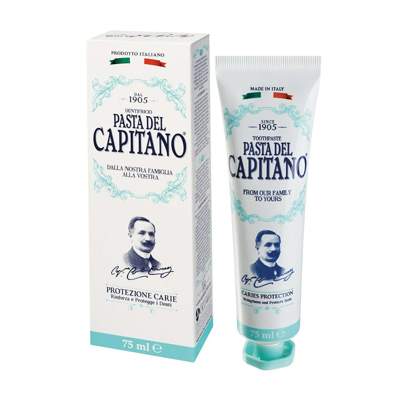 Zahnpasta Protection - Pasta del Capitano mit doppelter Fluorid-Power für starke Zähne und Kariesschutz, 75 ml Tube mit Verpackung.
