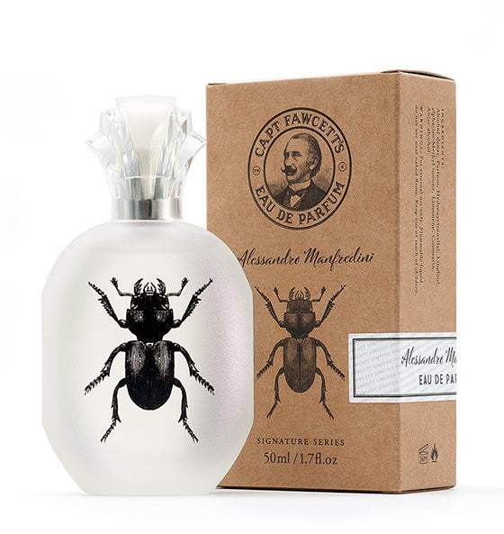Eau de Parfum Manfredini von Captain Fawcett mit anmutigem Scarabäus-Motiv und stilvoller Verpackung