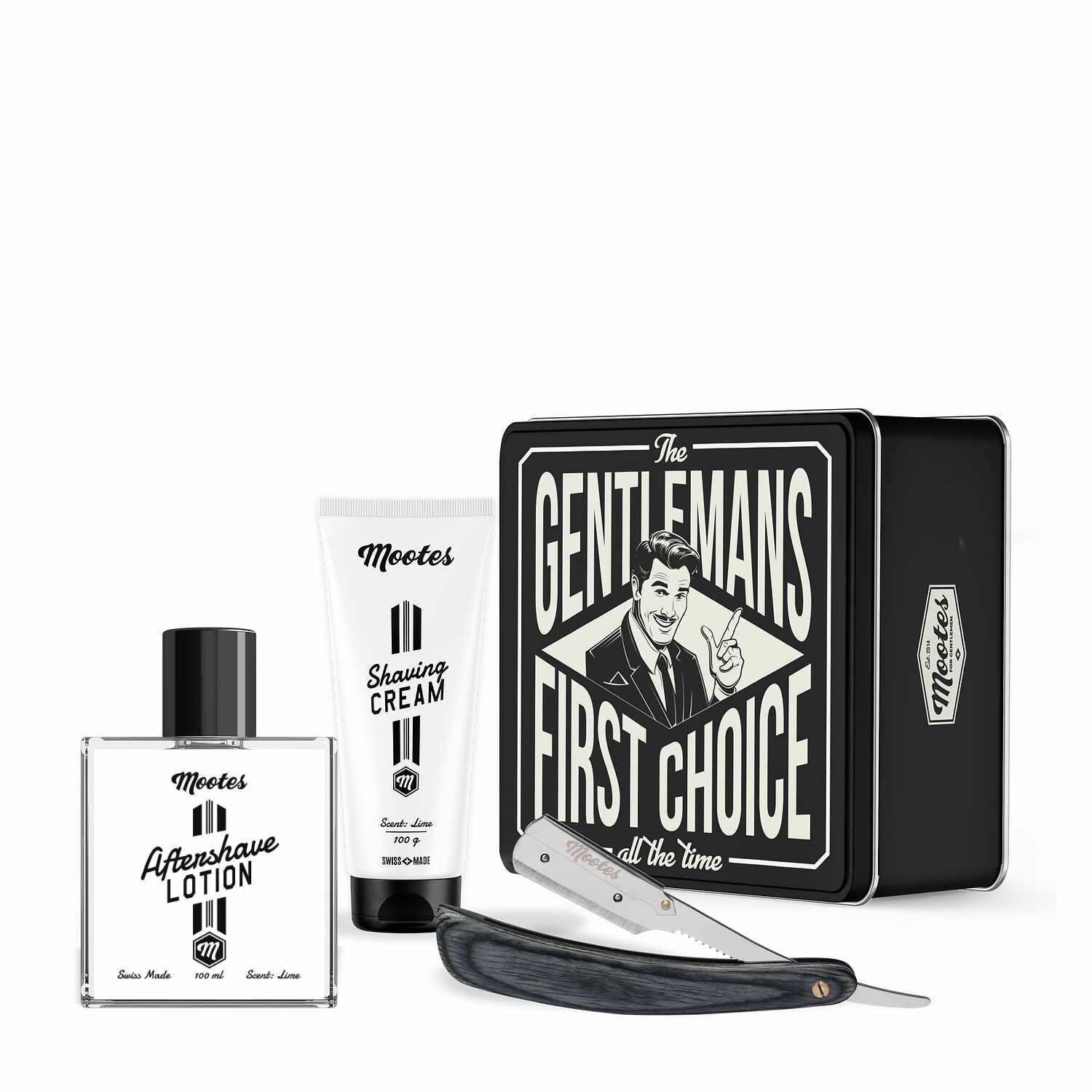 Nassrasur-Set mit Wechselklingenmesser aus Pakkaholz, Lime Duft, inklusive Rasiercreme, Aftershave Lotion und stilvoller Geschenkbox