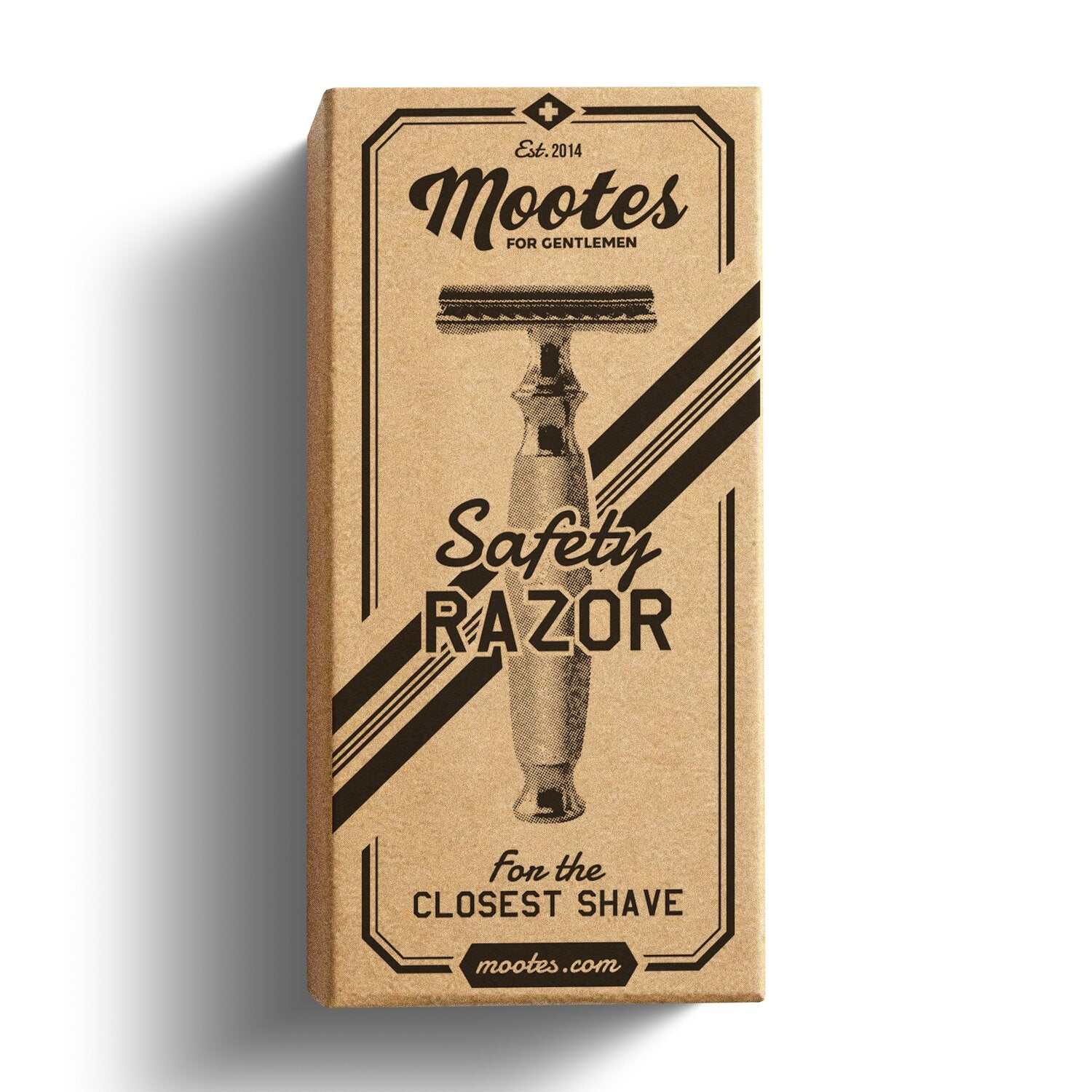 Verpackung des Mootes Rasierhobels Butterfly Eisenholz mit Retro-Design aus umweltfreundlichem Karton