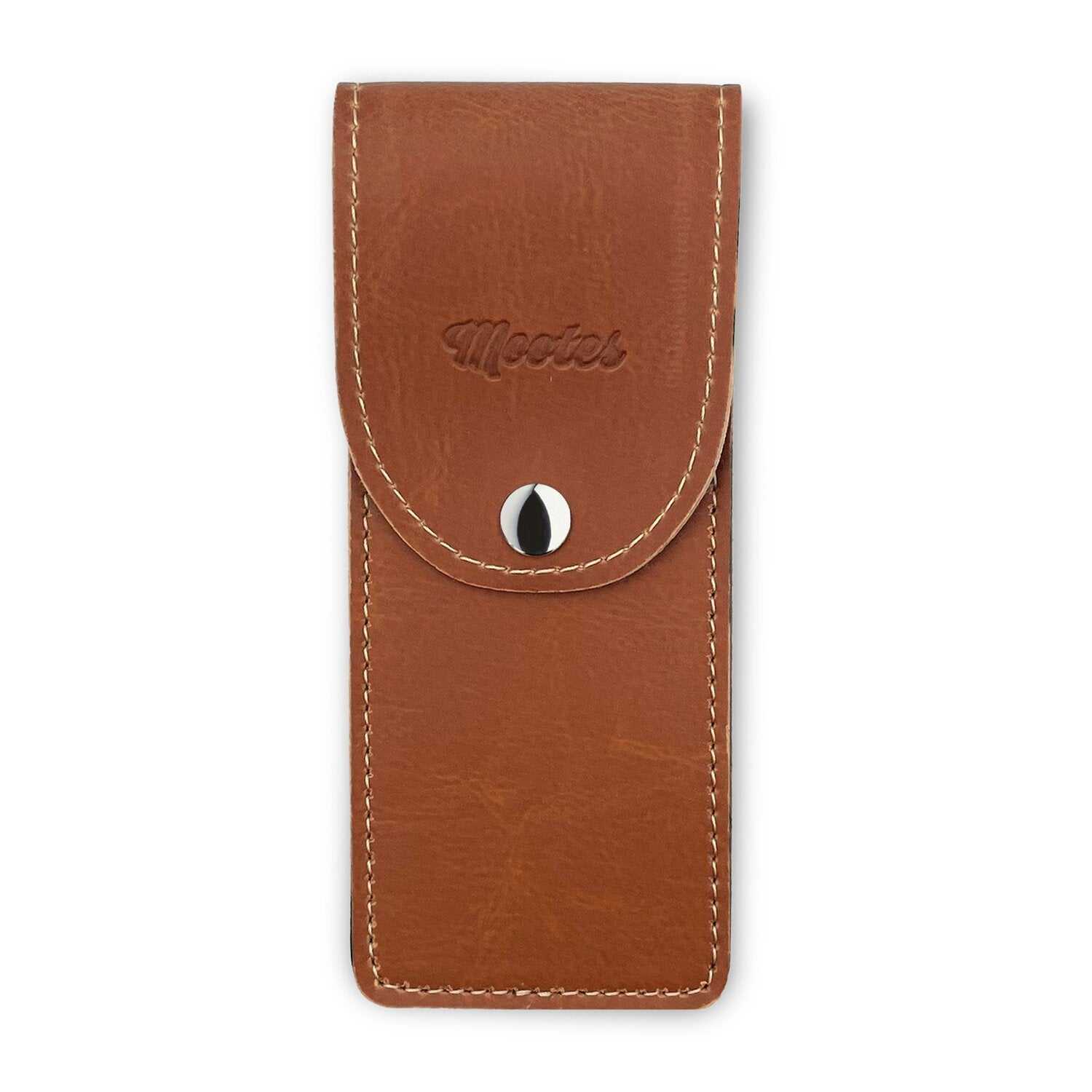 Rasierhobel Etui Mootes aus nachhaltigem Viridis Leder braun mit Knopfverschluss