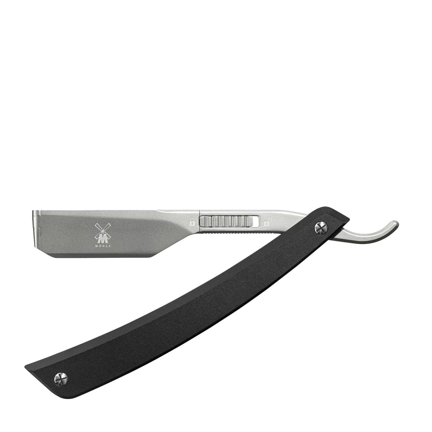 Rasiermesser mit Wechselklinge Enthusiast von Mühle aus Edelstahl und schwarzem Griff, präzises Rasieren mit austauschbarer Klinge.