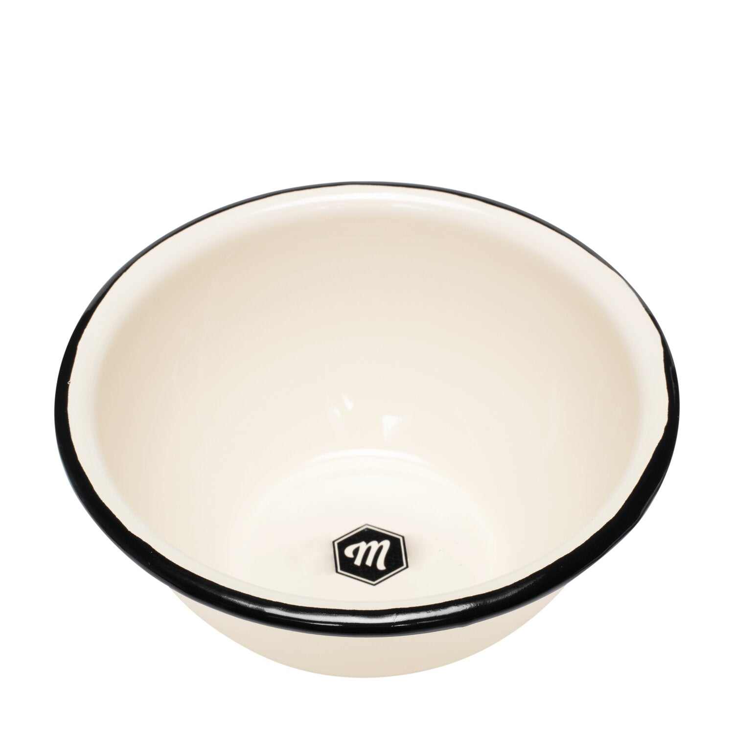 Weiße Rasierschale aus Emaille Mootes mit schwarzem Rand für klassische Nassrasur