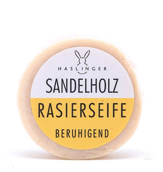 Haslinger Rasierseife Sandelholz rund mit beruhigendem Duft und cremigem Schaum