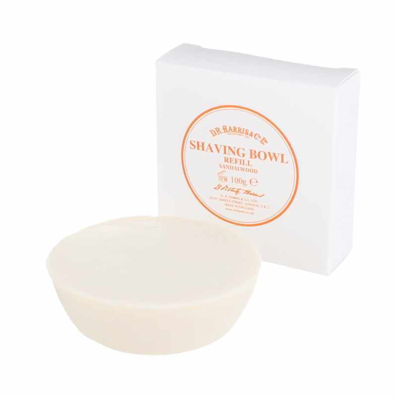 Rasierseife Sandelholz von D.R. Harris mit mildem, exotischem Duft und feinporigem Schaum für eine sanfte Nassrasur