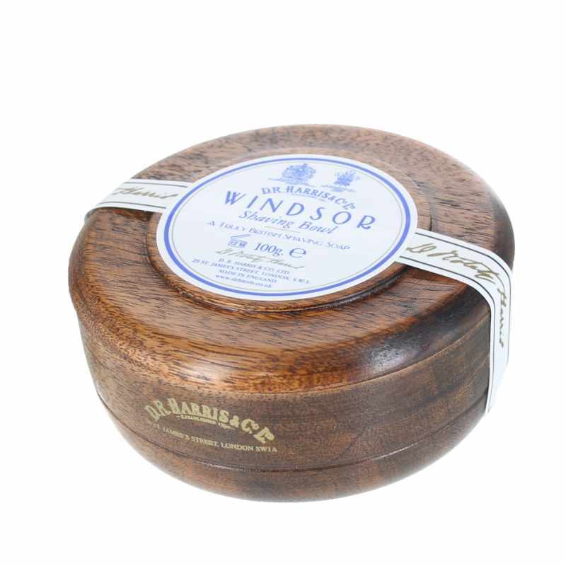 Rasierseife Windsor von D.R. Harris im eleganten Holztopf aus Sheesham-Holz mit frischem Zitrus- und Vetiverduft
