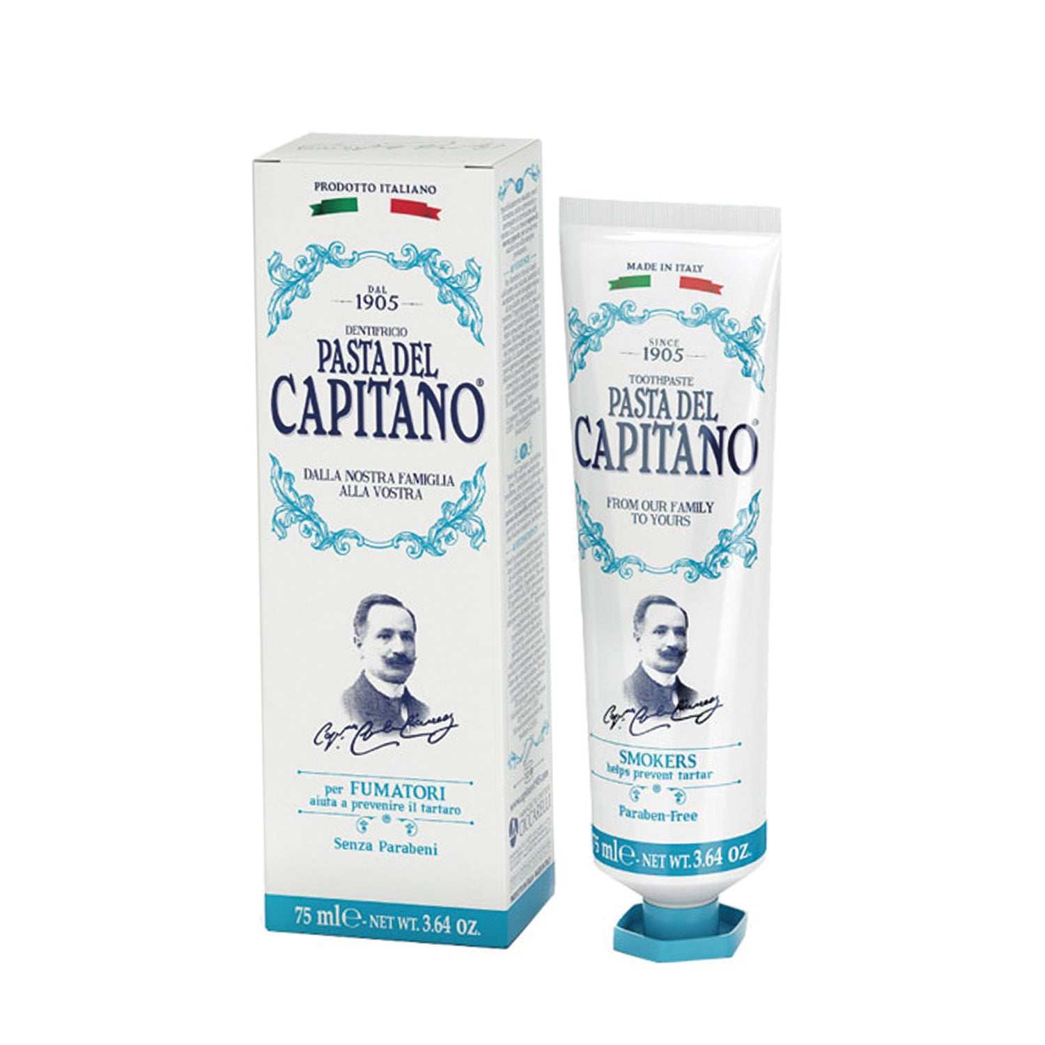 Zahnpasta Smokers Pasta del Capitano speziell für Raucher zur Entfernung von Verfärbungen und frischem Atem.