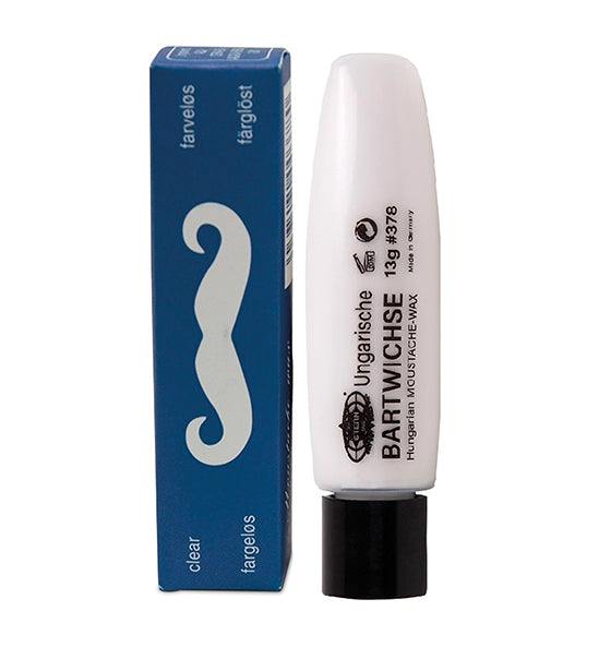 Ungarische Bartwichse Stern weiße Tube mit blauer Verpackung und schwarzem Deckel zum Stylen und Formen von Barthaaren