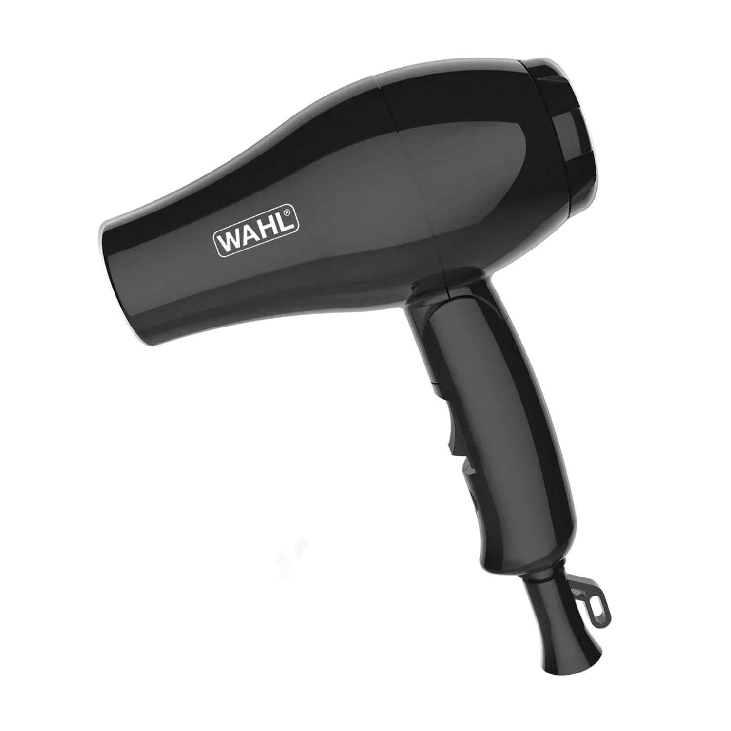 Kompakter schwarzer Haartrockner Travel von WAHL mit klappbarem Griff und 1000 Watt Leistung für Reisen und unterwegs