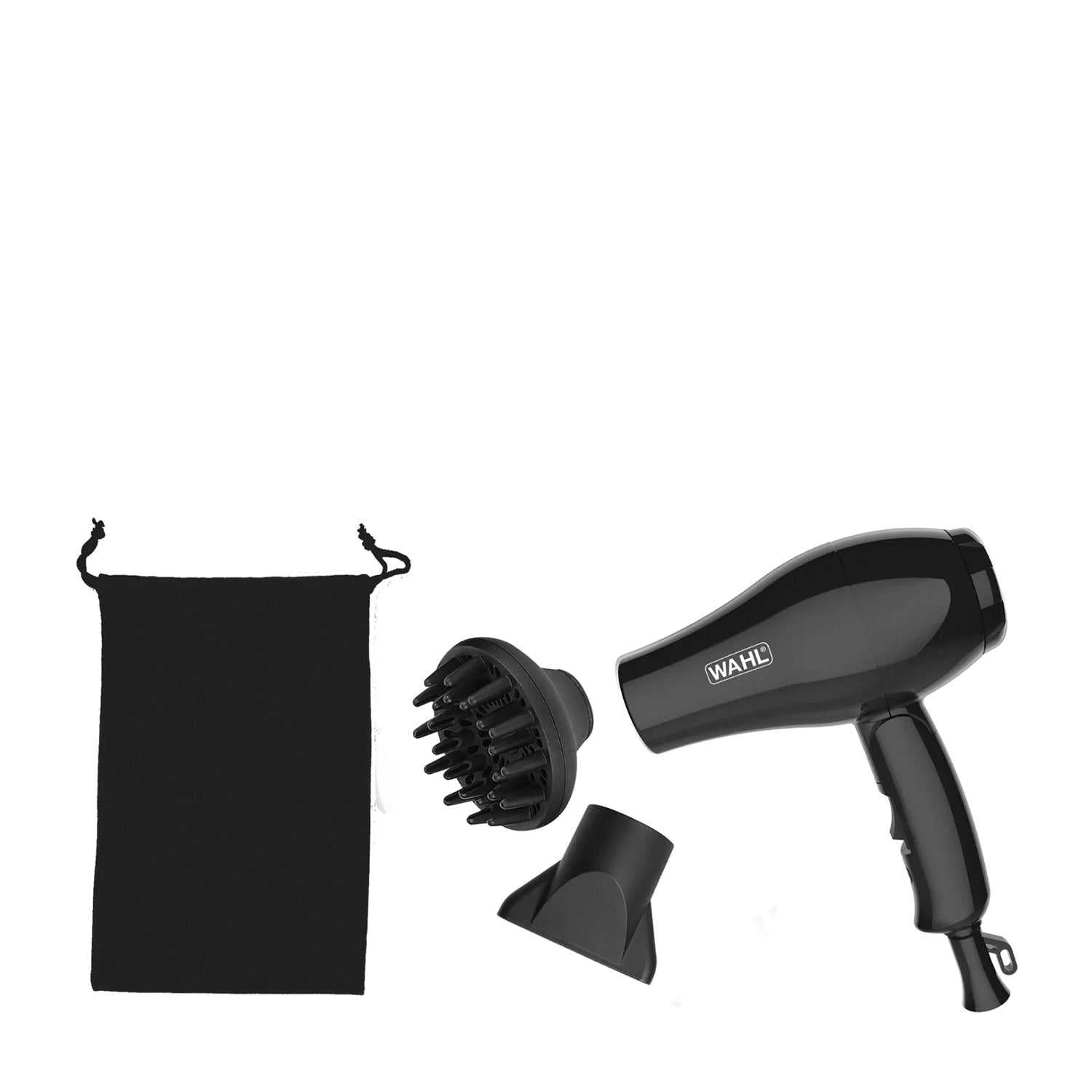 Kompakter Haartrockner Travel - WAHL mit zwei Aufsätzen und Transportbeutel für schnelles Styling unterwegs