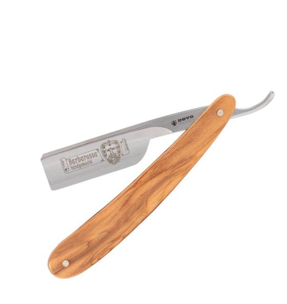 Rasiermesser Barbarossa Gradkopf 5/8 Zoll mit Olivenholzgriff und Gravur von Dovo