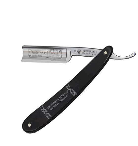 Rasiermesser Barbarossa 5/8 Zoll mit schwarzem Ebenholzgriff und spanischem Kopf von Dovo, präzise und elegant.