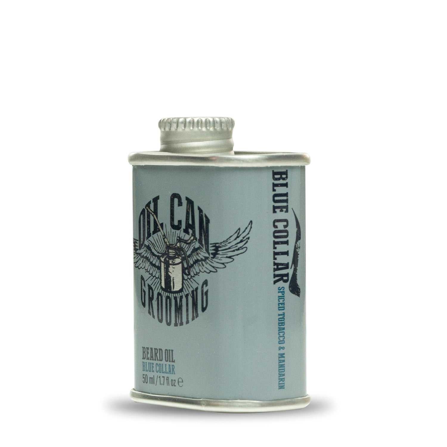 Bartöl Blue Collar Oil Can Grooming in Vintage-Blechdose für Bartpflege mit würzigem Tabak- und Mandarinenduft