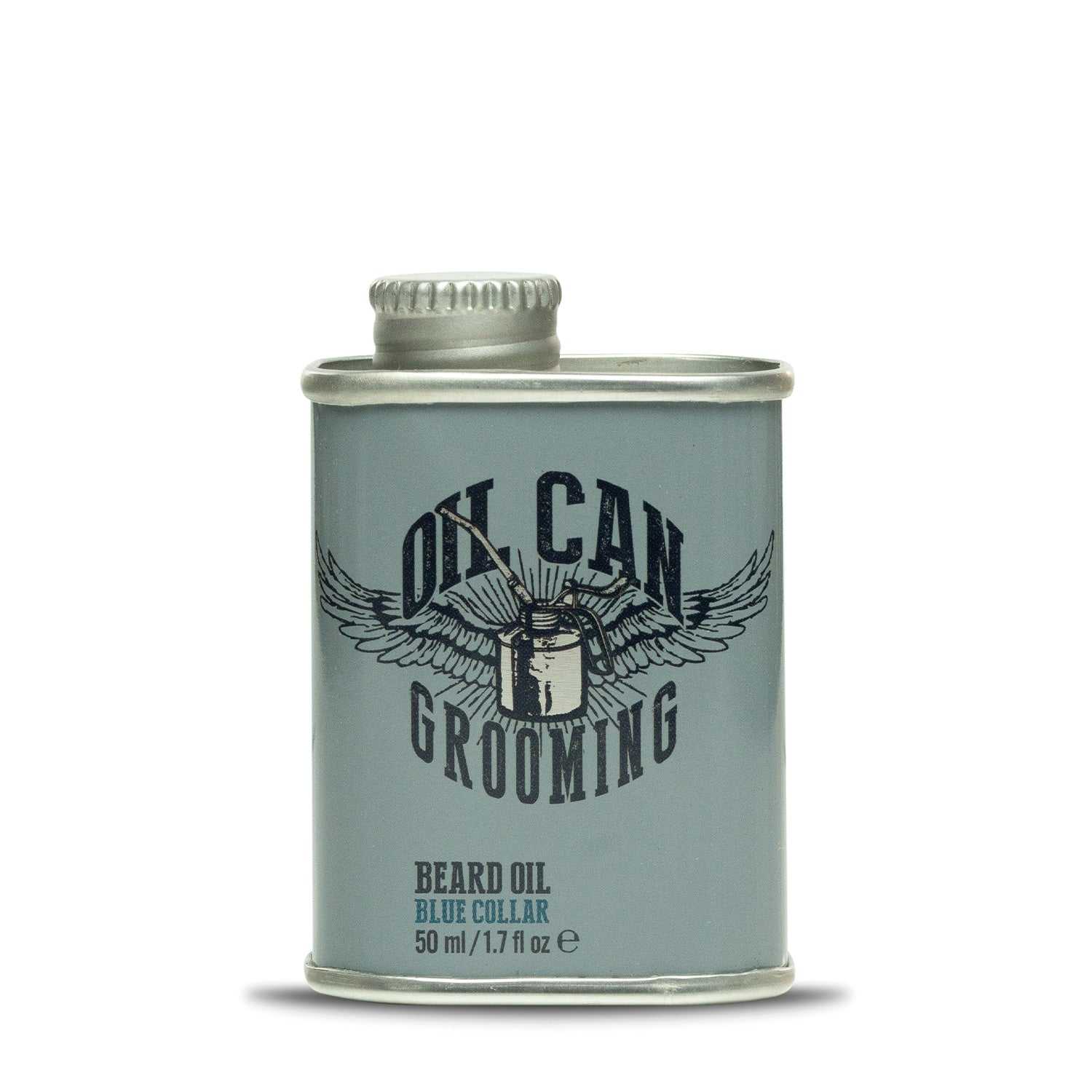 Bartöl Blue Collar von Oil Can Grooming in praktischer Ölkanne für gepflegten, duftenden Bart mit natürlicher Pflege