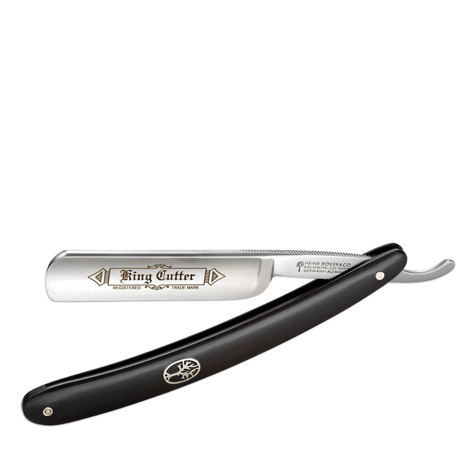 Rasiermesser King Cutter Rundkopf 5/8 Zoll mit schwarzem Kunststoffgriff und traditionellem Solinger Stahl von Böker