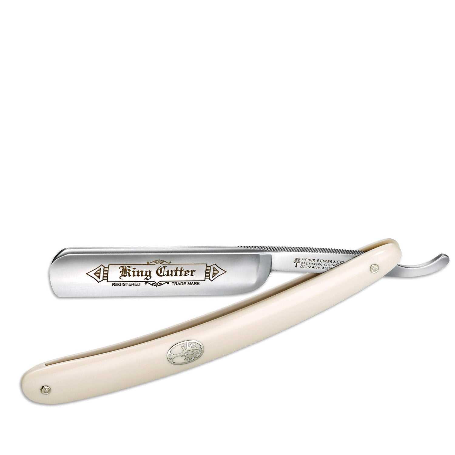 Rasiermesser King Cutter Rundkopf 5/8" mit weißem Kunststoffgriff und scharfer Solinger Klinge von Böker