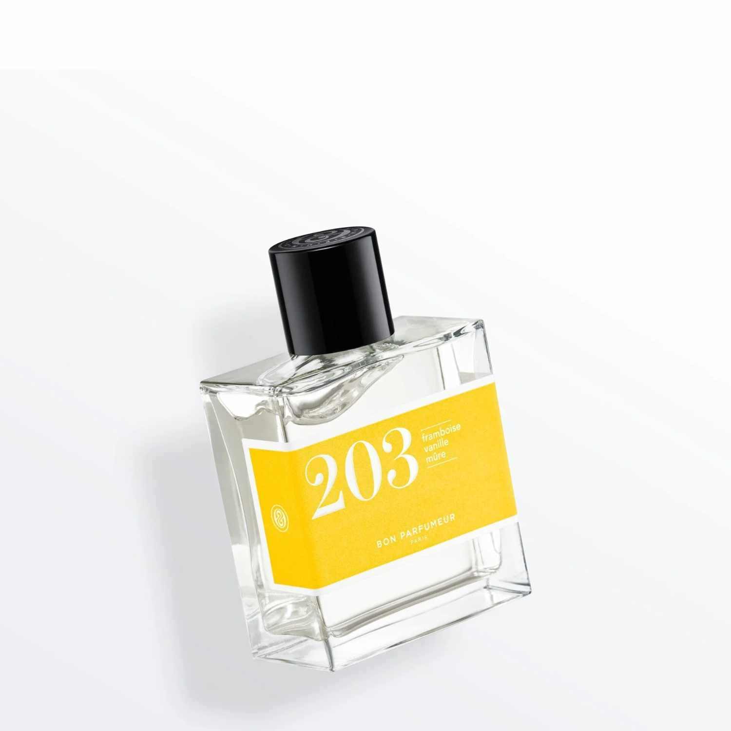Flakon des Eau de Parfum 203 von Bon Parfumeur mit fruchtig-blumigem Duft und Noten von Himbeere, Neroli, Jasmin, Vanille und Moschus.