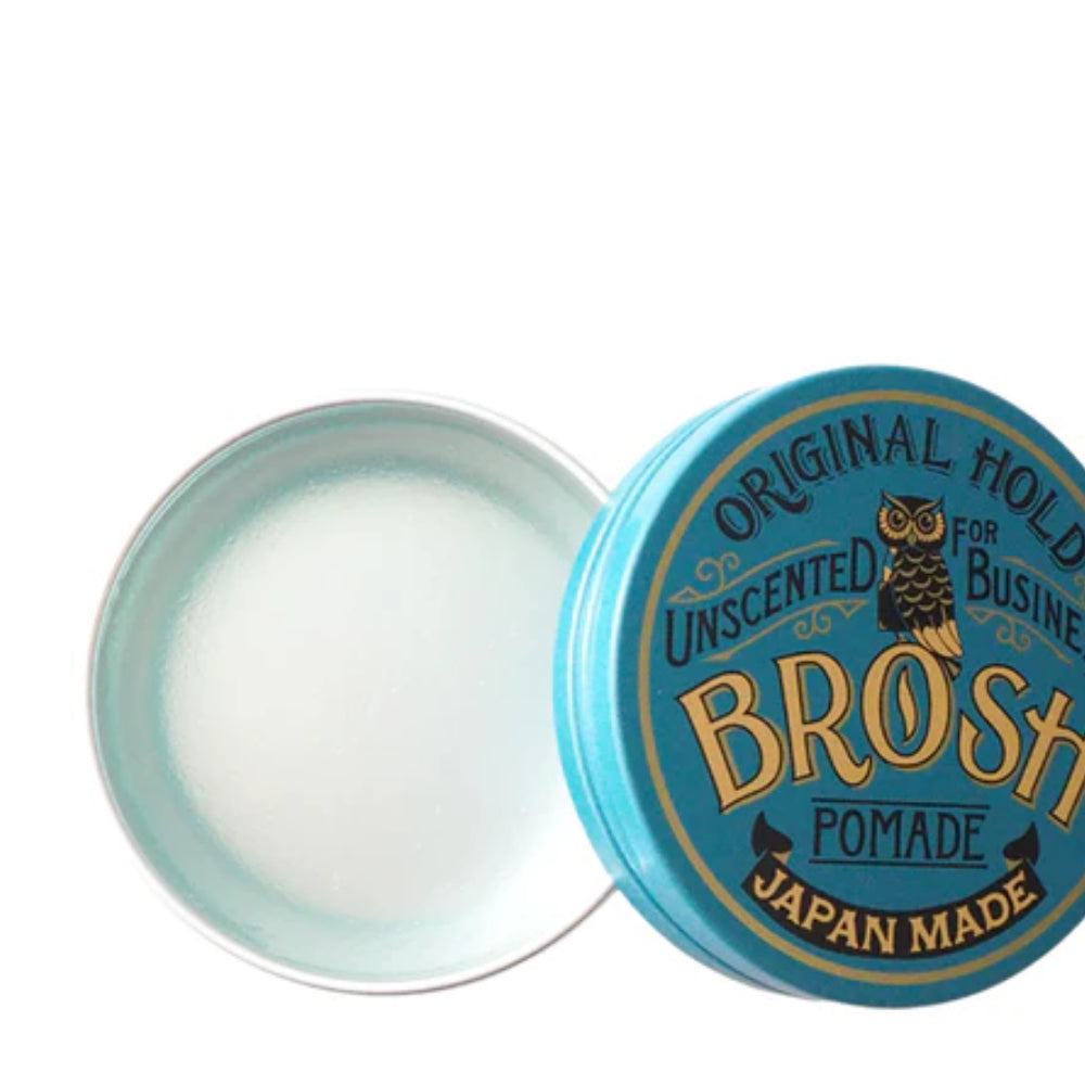Haarpomade Original Hold unscented von Brosh in blauer Dose geöffnet mit Inhalt sichtbar