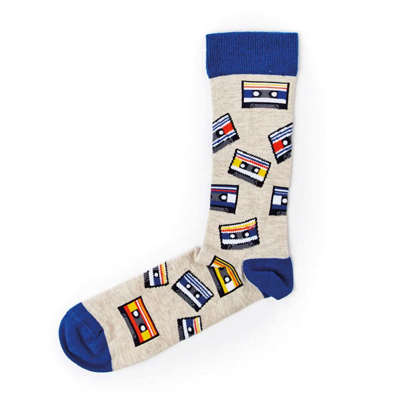 Unisex Socken Casette mit Kassetten-Motiv und blauem Saum in Geschenkbox, 80s Retro-Stil