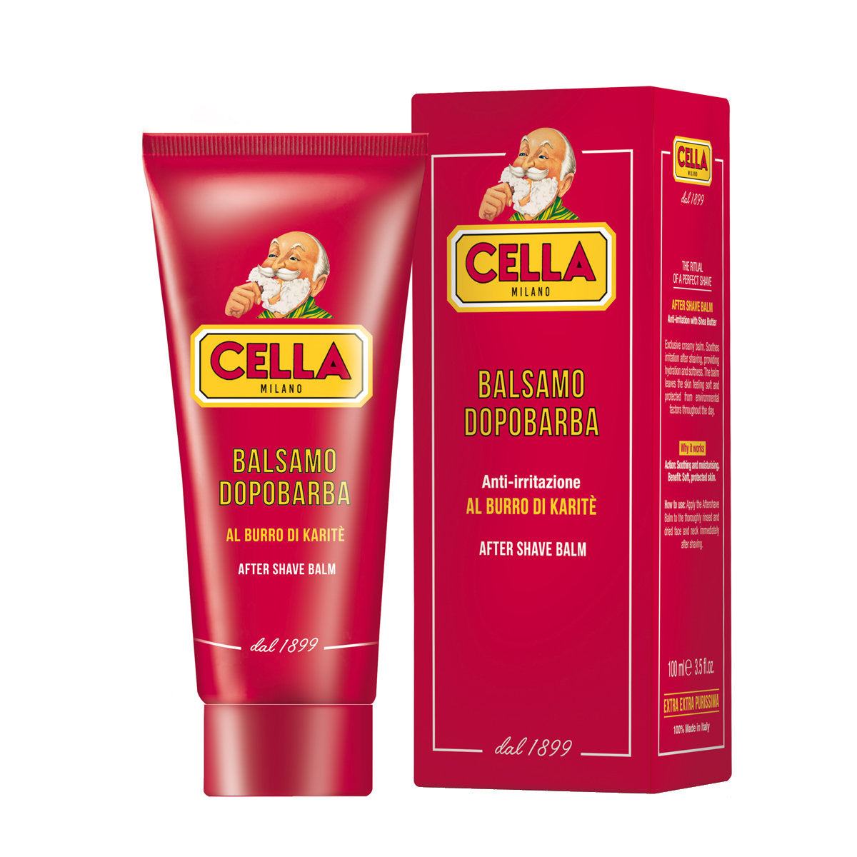 Aftershave Balsam Cella Milano in roter Tube mit Verpackung, pflegend und beruhigend für sensible Haut nach der Rasur