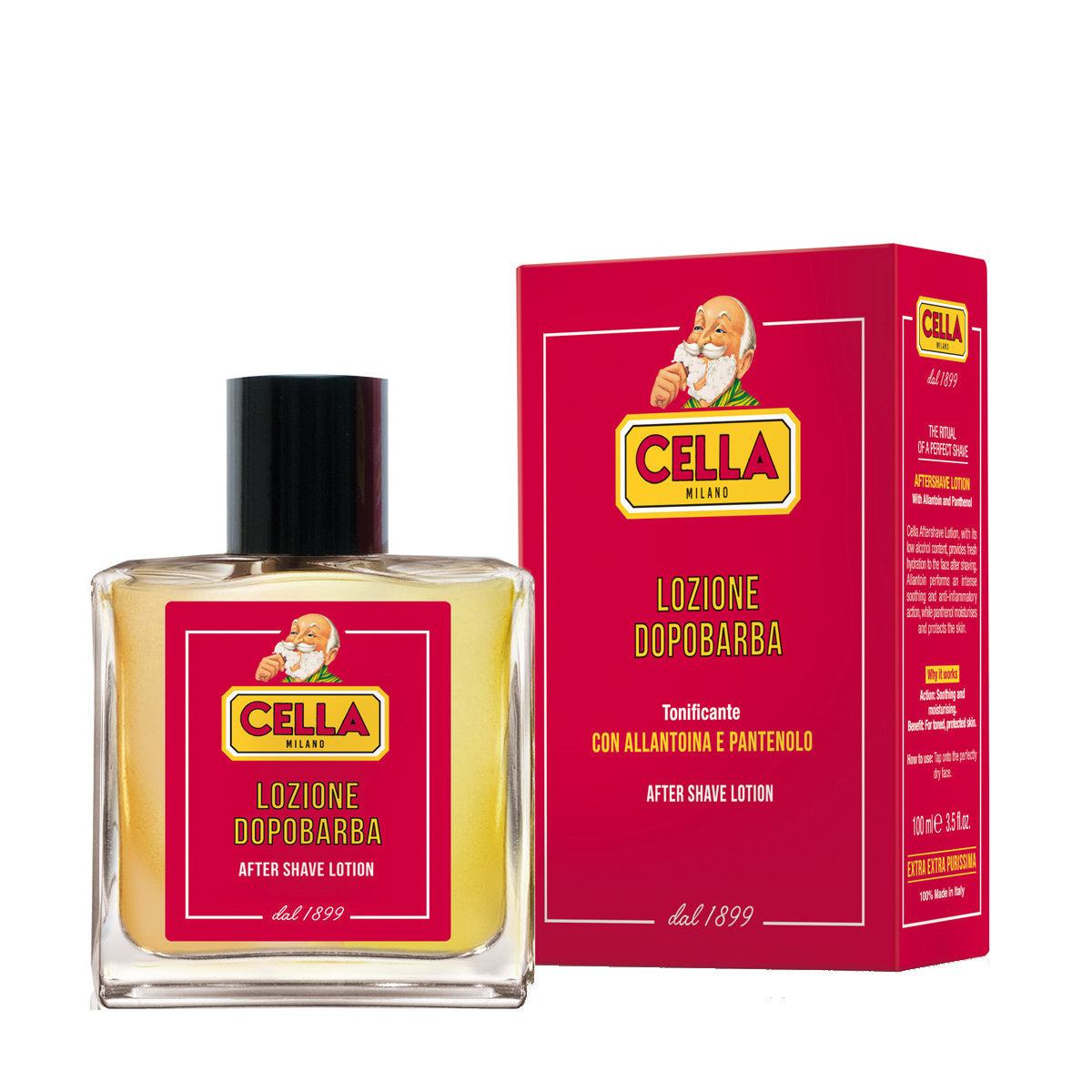 Aftershave Lotion - Cella Milano mit feuchtigkeitsspendender und beruhigender Formel in eleganter Verpackung.