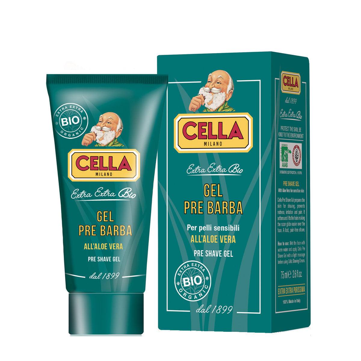 Pre-Shave Gel Bio mit Aloe Vera von Cella Milano, pflegendes Rasurvorbereitungs-Gel für empfindliche Haut, 75 ml, organisch zertifiziert
