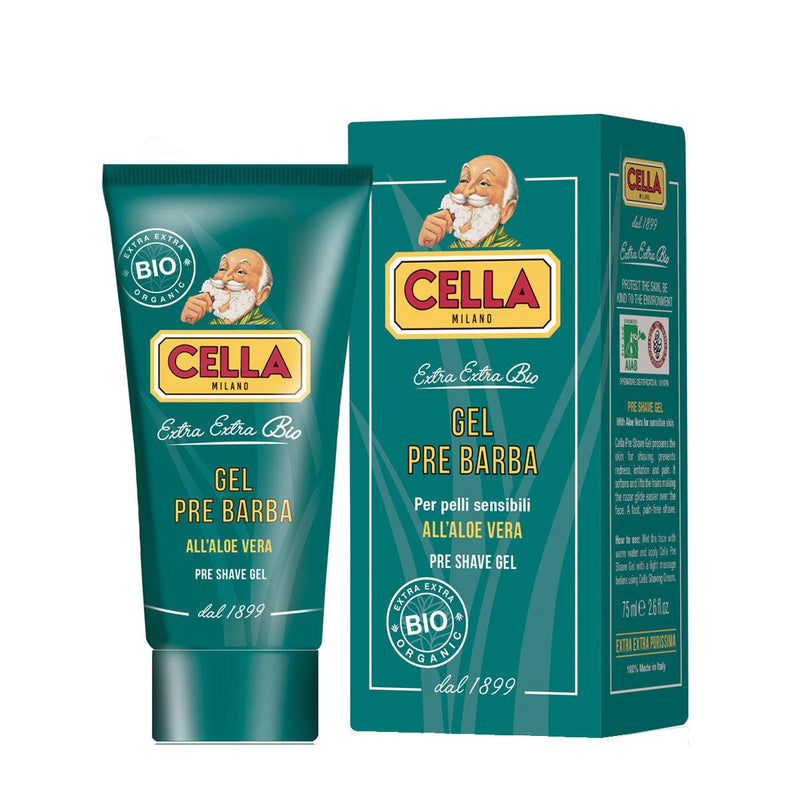 Pre-Shave Gel Bio mit Aloe Vera von Cella Milano, pflegendes Rasurvorbereitungs-Gel für empfindliche Haut, 75 ml, organisch zertifiziert