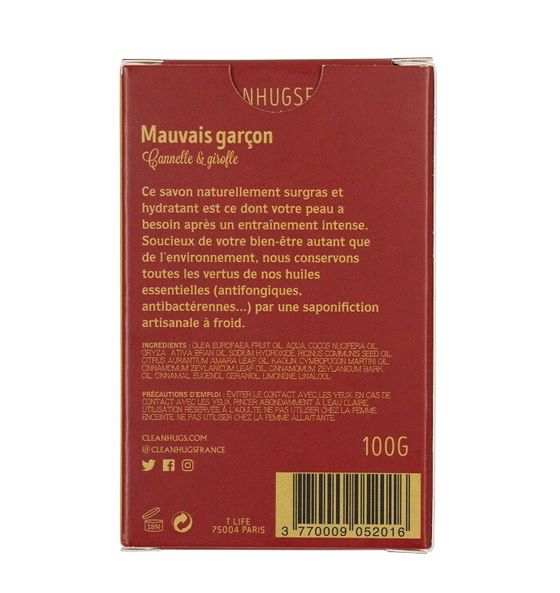 Naturseife Mauvais garçon von Clean Hugs mit Zimt und ätherischen Ölen, pflegend und erfrischend für Sportlerhaut