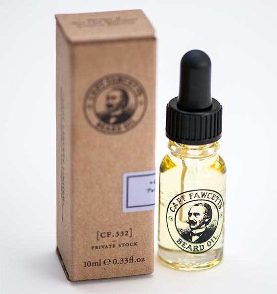 Bartöl Private Stock von Captain Fawcett mit Pipette und eleganter Verpackung für Bartpflege