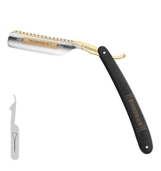 Rasiermesser Rundkopf 6/8 Zoll mit Ebenholzgriff und goldverzierter Silberstahlklinge von Dovo Bismarck