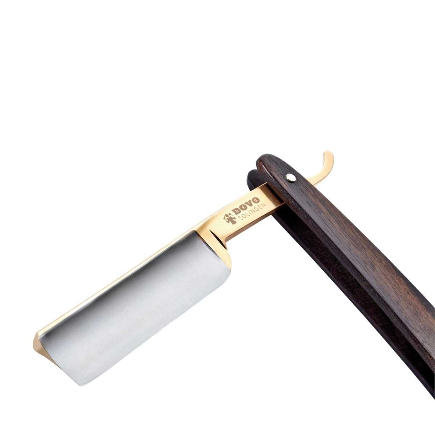 Rasiermesser APEX mit Ebenholzgriff und 5/8" Gradkopf von Dovo, hochwertige Kohlenstoffstahlklinge mit 24 Karat Goldverzierung