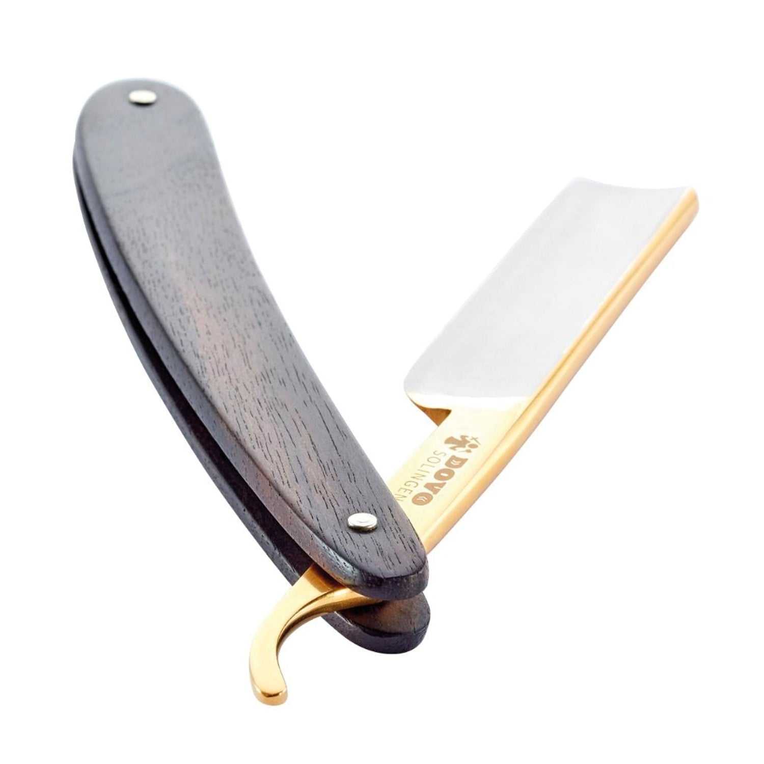 Dovo Rasiermesser APEX 5/8" mit Ebenholzgriff und vergoldeter Kohlenstoffstahlklinge, präziser Gradkopf für Nassrasur