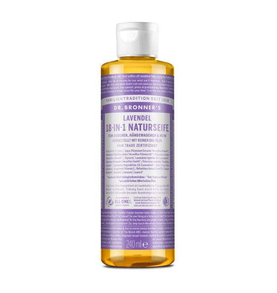 Dr. Bronner Flüssigseife Lavendel 18-in-1 Naturseife bio ätherische Öle sanfte Reinigung entspannender Duft