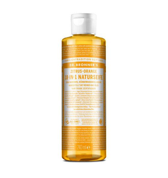 Dr. Bronner Flüssigseife Zitrone & Orange, 18-in-1 Naturseife mit biologischen ätherischen Ölen, vielseitig verwendbar, sanfte Reinigung und frischer Duft