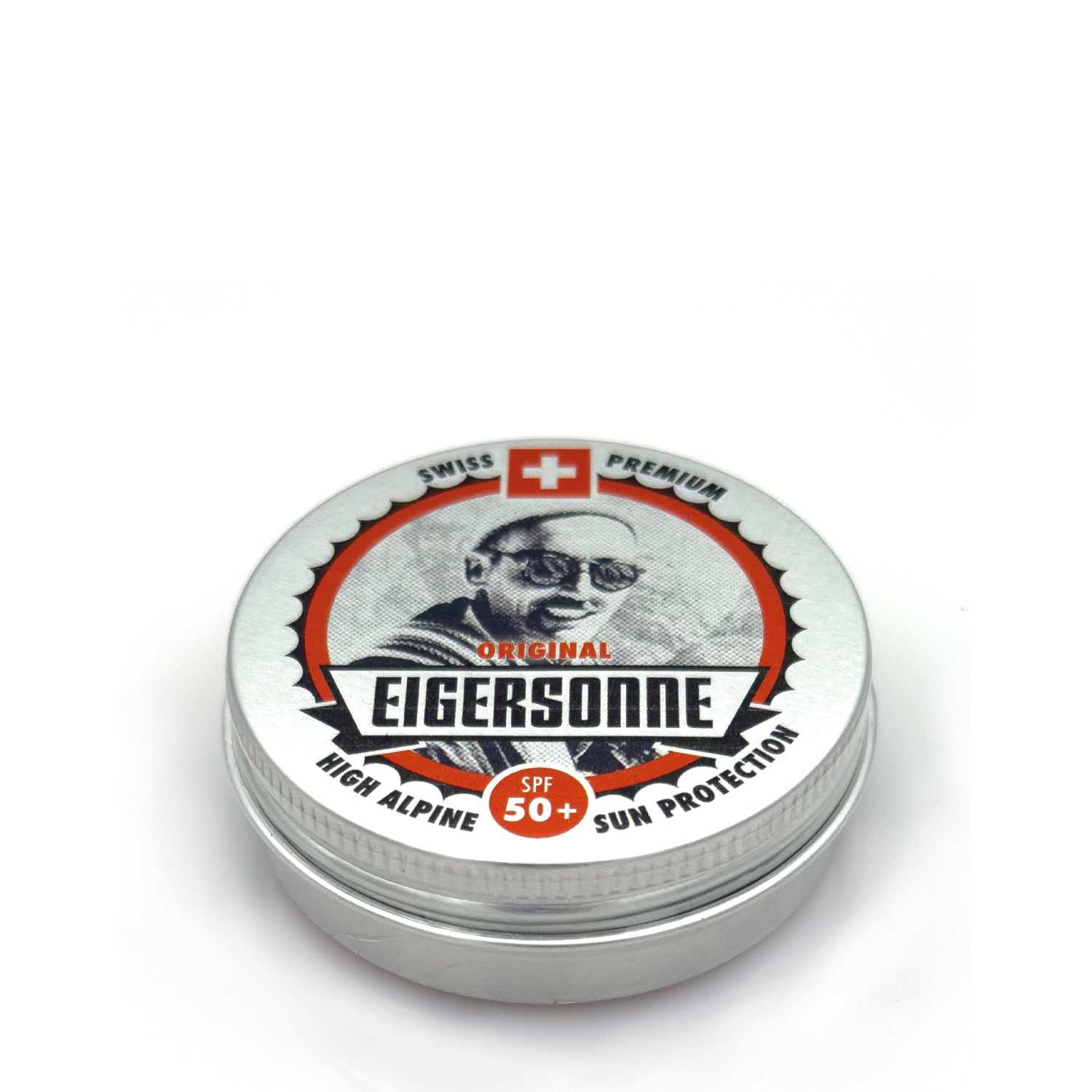 Metalldose mit Sonnencreme SPF 50+ Eigersonne für hohen UV-Schutz beim Outdoor-Einsatz