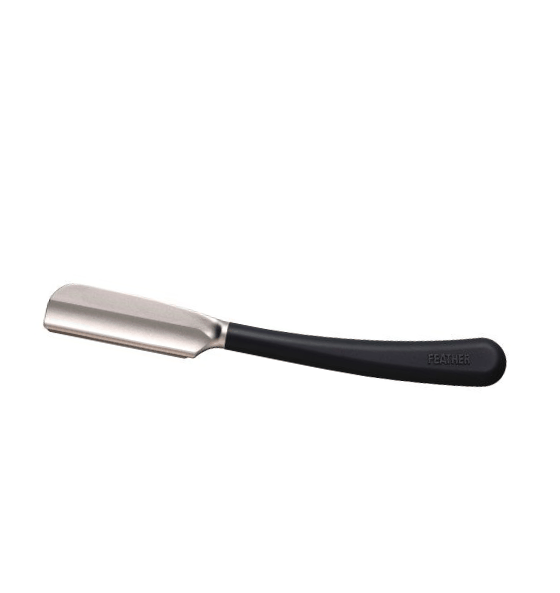 Rasiermesser mit Wechselklinge im japanischen Kamisori-Stil Artist Club SS von Feather mit glattem schwarzem Griff und abgerundeter Messerspitze