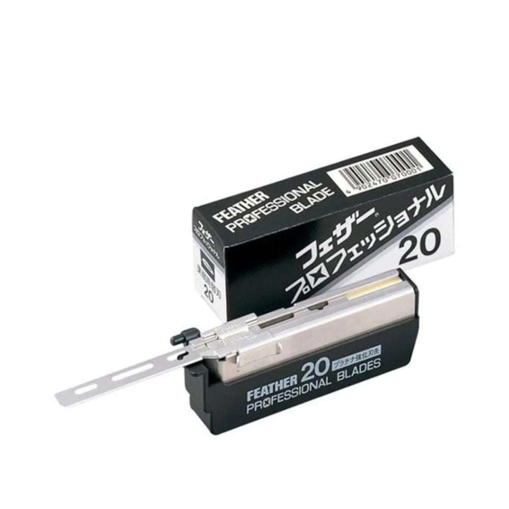 Rasierklingen PB-20 Artist Club SS Feather mit 20 Klingen im hygienischen Spender für präzise Rasur bei normaler Haut und Barttyp.