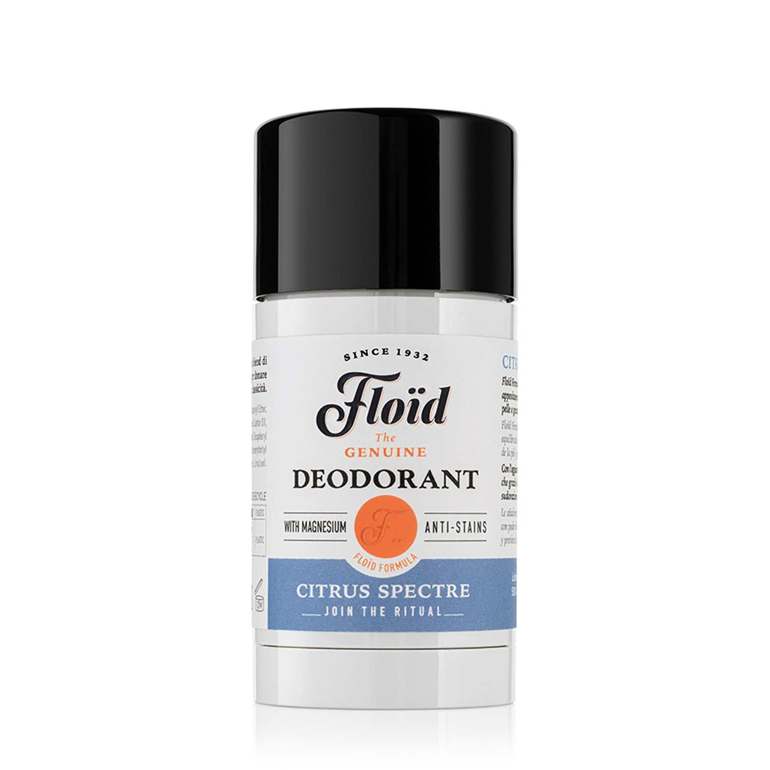 Deodorant Citrus Spectre von Floïd mit natürlichem Magnesium und frischem Citrusduft, schützt langanhaltend und ohne Flecken.