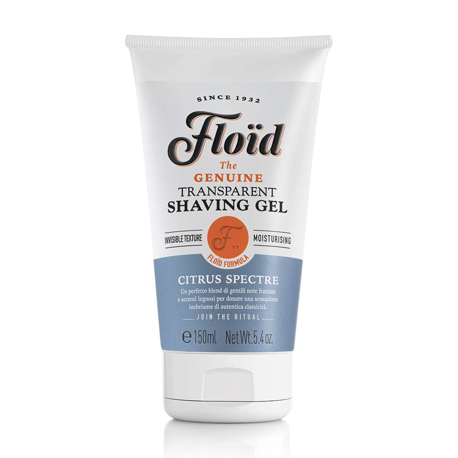 Transparentes Rasiergel Citrus Spectre von Floïd mit Zitrusduft, pflegend und sichtbar für präzise Rasur