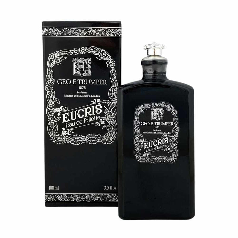Schwarze Eau de Toilette-Flasche Eucris von Geo. F. Trumper mit eleganter Verpackung, 100 ml.