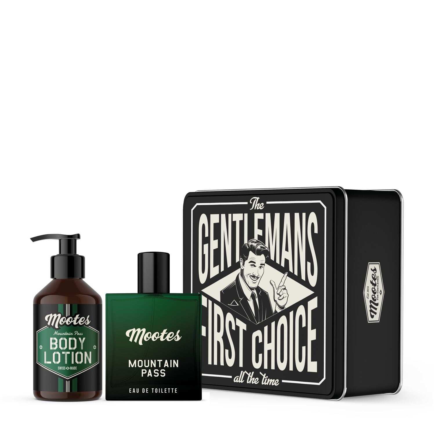 Parfum-Set Mountain Pass mit Bodylotion in stylischer schwarzer Blechbox für erfrischenden Bergduft