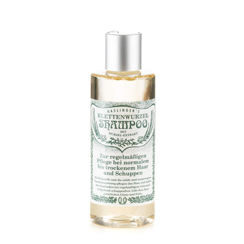 Haslinger Klettenwurzel Shampoo für Schuppen und juckende Kopfhaut mit beruhigendem Klettenwurzelextrakt, sanfte Reinigung und Pflege für normales bis trockenes Haar.