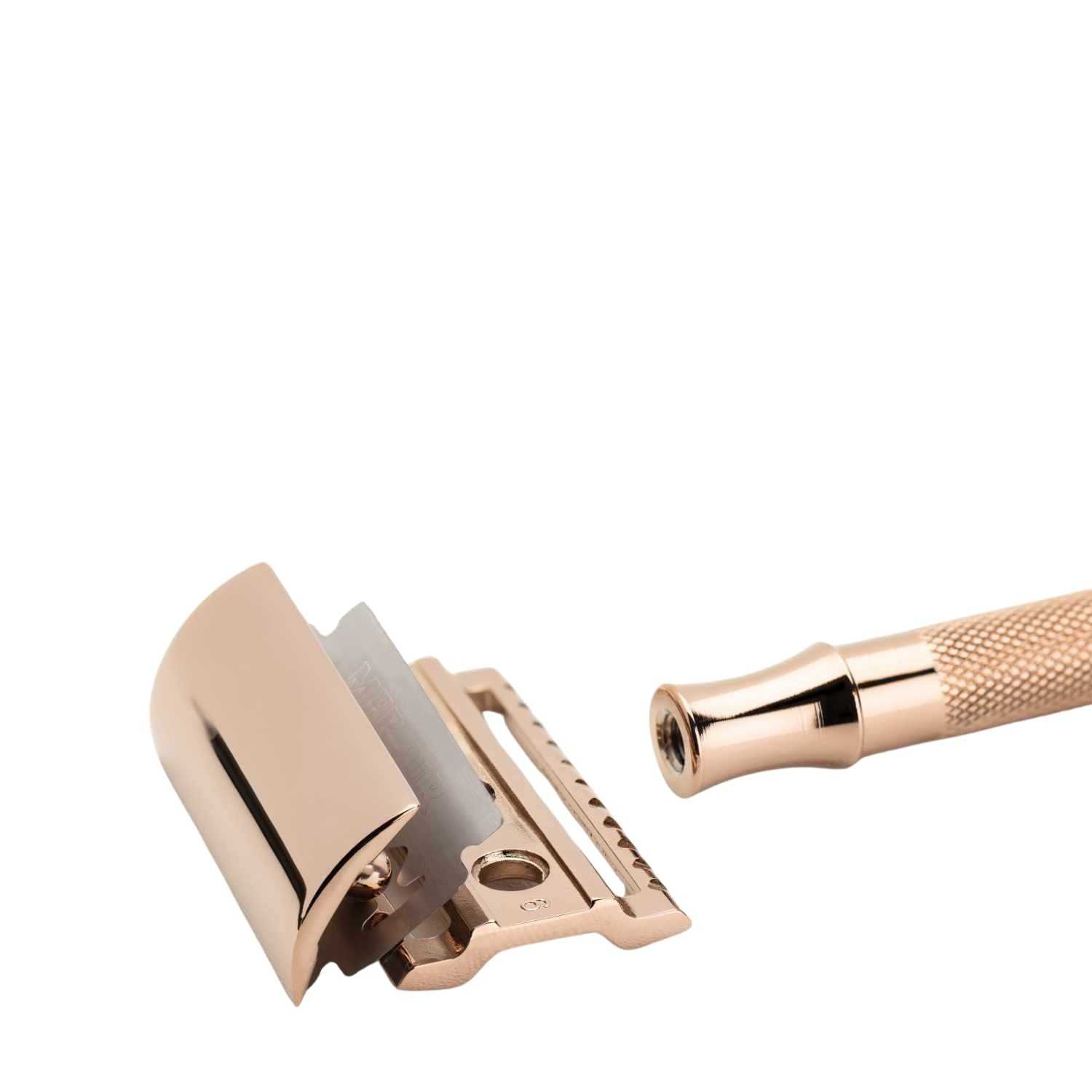 Rasierhobel 24G Roségold mit extra langem Griff von Merkur für präzise Körperrasur, langer 12,6 cm Griff mit rutschfester Ziselierung