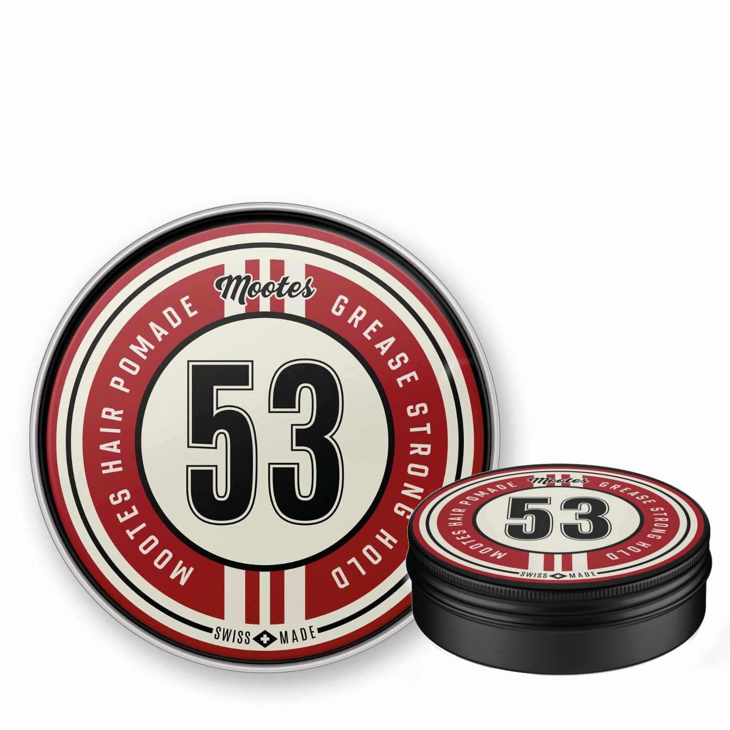 Haarpomade #53 Grease Strong Hold von Mootes mit starkem Halt, Bienenwachs und Cocosöl, glänzendes Finish für markante Grease-Styles.