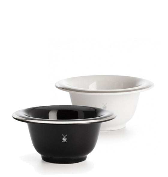 Rasierschale aus Porzellan von Mühle in Schwarz und Weiß mit integrierter Feuchtigkeitsauffang-Vertiefung für Rasierseife