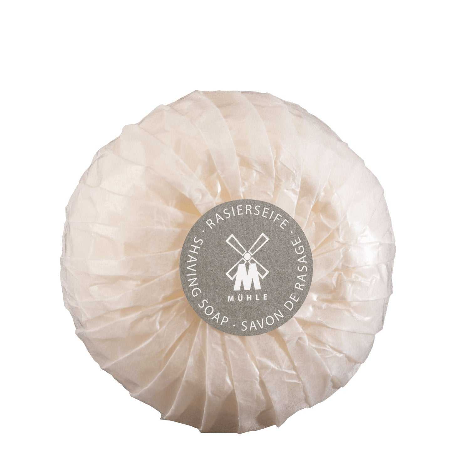Rund verpackte Rasierseife Aloe Vera von Mühle für sanfte Hautpflege bei der Rasur